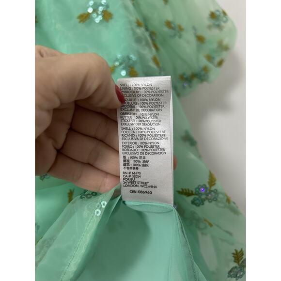 NWT ANthropologie Organza Beaded Top Sabine Green Embroidery Crop Sz 2 Puff - Picture 6 of 11